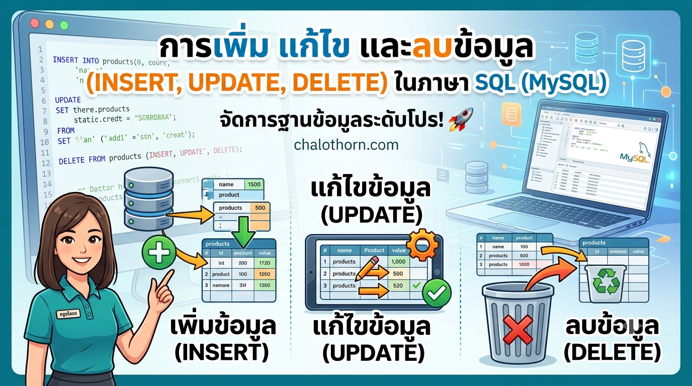 การเพิ่ม แก้ไข และลบข้อมูลด้วย INSERT, UPDATE และ DELETE