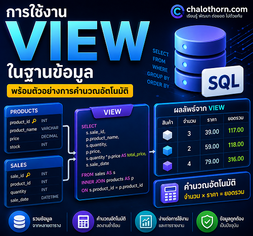 การใช้ View ในฐานข้อมูล และตัวอย่างการคำนวณอัตโนมัติ